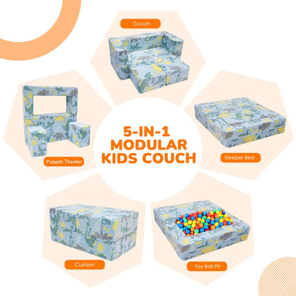 MeMoreCool Glow in Dark Dinosaur Kids Couch, Fold Out Loveseat Sofa