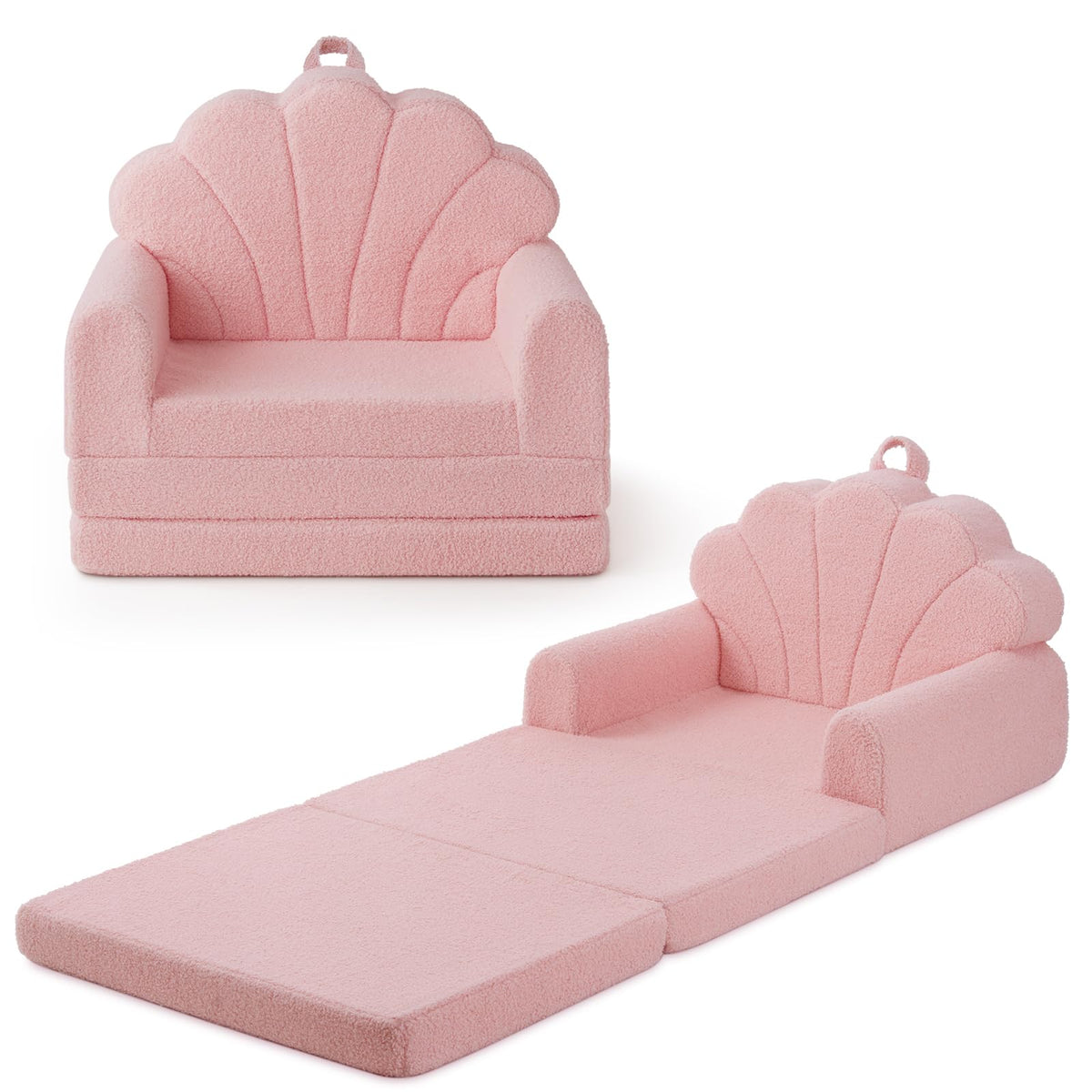 Blissful Diary Foldable Kids Couch, 2-in-1 Kids Sofa Chair, Pink Shell