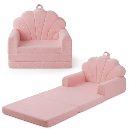 Blissful Diary Foldable Kids Couch, 2-in-1 Kids Sofa Chair, Pink Shell