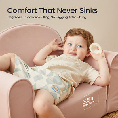Tiny Land 2-in-1 Foldable Kids Couch with Pocket Soft Thick Toddler Sofa