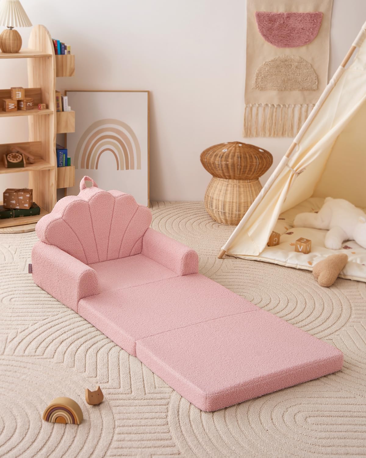 Blissful Diary Foldable Kids Couch, 2-in-1 Kids Sofa Chair, Pink Shell