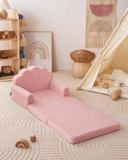 Blissful Diary Foldable Kids Couch, 2-in-1 Kids Sofa Chair, Pink Shell