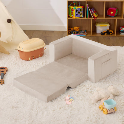 Zorvoxz Toddler Couch Chair, Extra Wide Foldable Kid Chairs Comfy, Beige