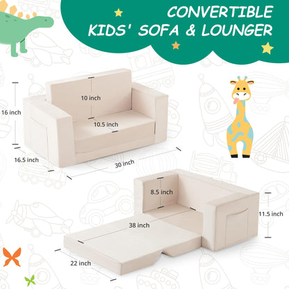 Zorvoxz Toddler Couch Chair, Extra Wide Foldable Kid Chairs Comfy, Beige