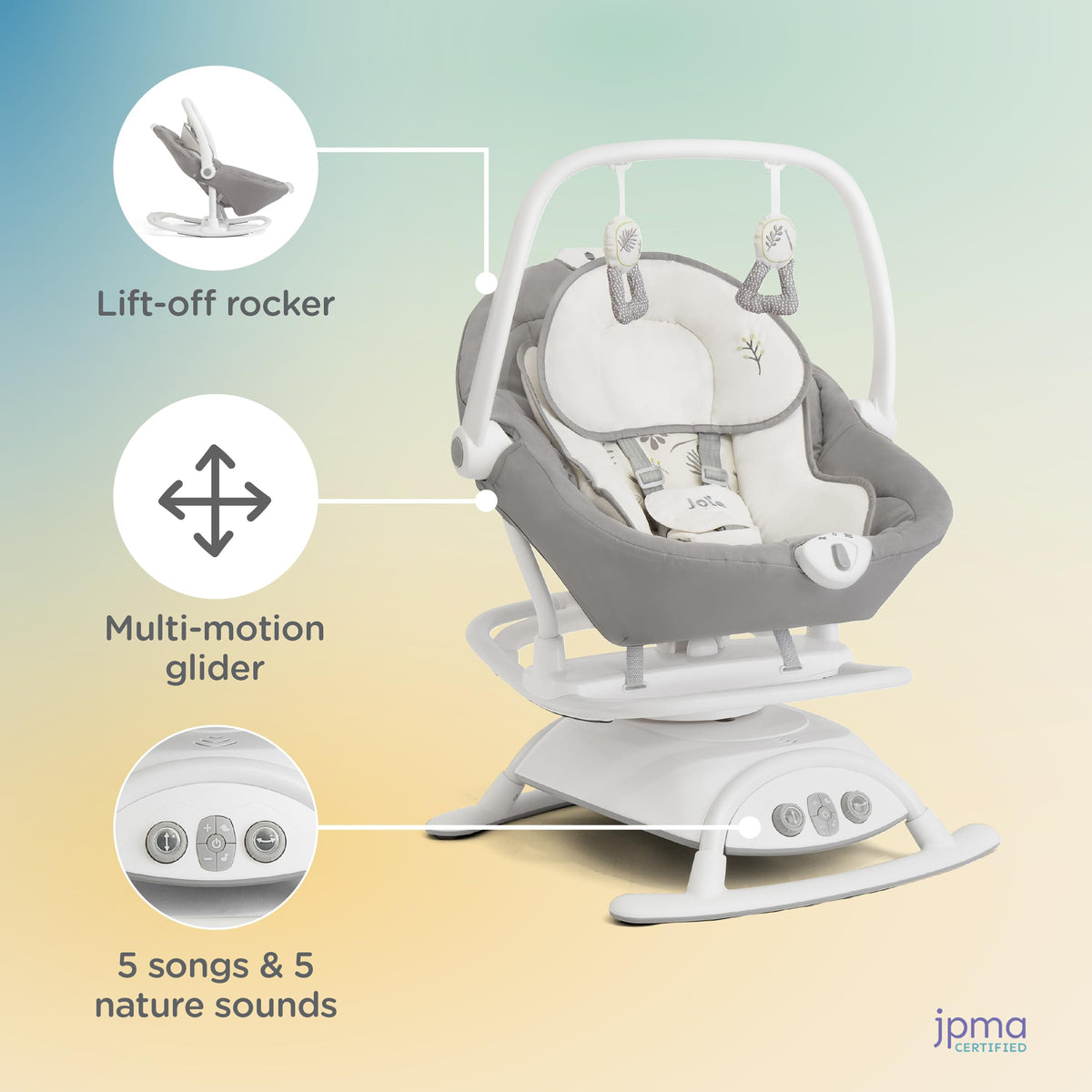 Joie Cinnamon 2-in-1 Glider & Rocker, Multi-Motion Baby Swing