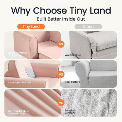 Tiny Land 2-in-1 Foldable Kids Couch with Pocket Soft Thick Toddler Sofa