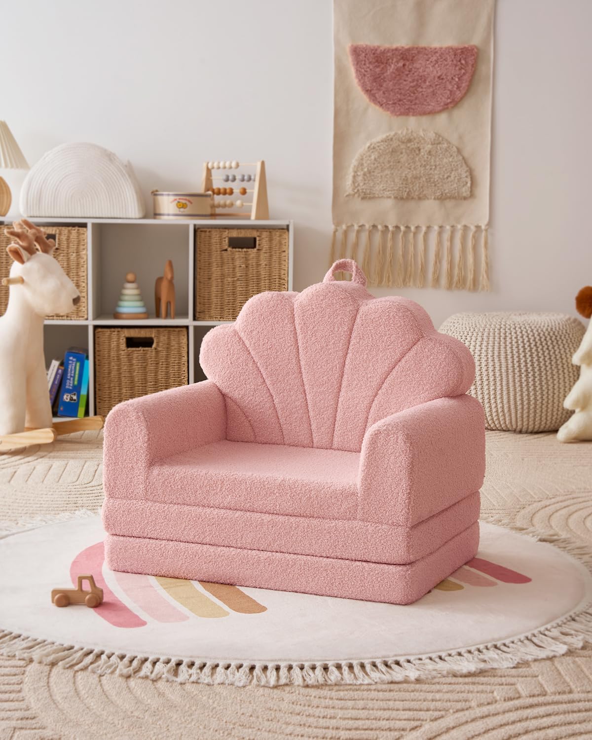 Blissful Diary Foldable Kids Couch, 2-in-1 Kids Sofa Chair, Pink Shell