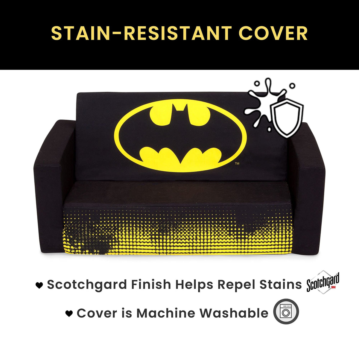 Delta Children Batman Cozee Flip-Out Sofa - 2-in-1 Convertible Sofa to Lounger for Kids