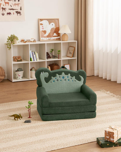 Blissful Diary Foldable Kids Couch, 2-in-1 Kids Sofa Chair, Green Dinosaur