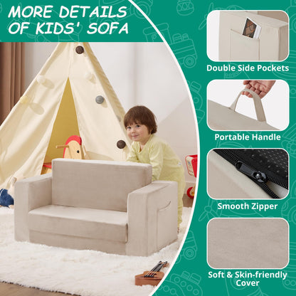 Zorvoxz Toddler Couch Chair, Extra Wide Foldable Kid Chairs Comfy, Beige