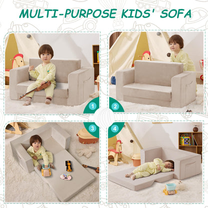 Zorvoxz Toddler Couch Chair, Extra Wide Foldable Kid Chairs Comfy, Beige