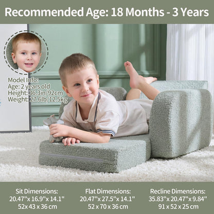 KidBloom 3-in-1 Toddler Couch, Toddler Chairs Comfy 2-3 Years Old, Green