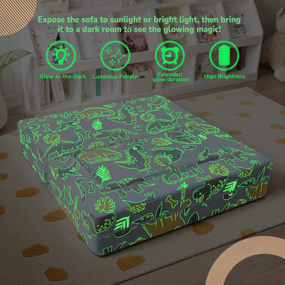 MeMoreCool Glow in Dark Dinosaur Kids Couch, Fold Out Loveseat Sofa