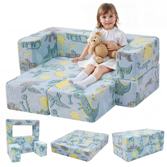 MeMoreCool Glow in Dark Dinosaur Kids Couch, Fold Out Loveseat Sofa