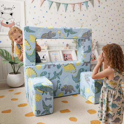 MeMoreCool Glow in Dark Dinosaur Kids Couch, Fold Out Loveseat Sofa