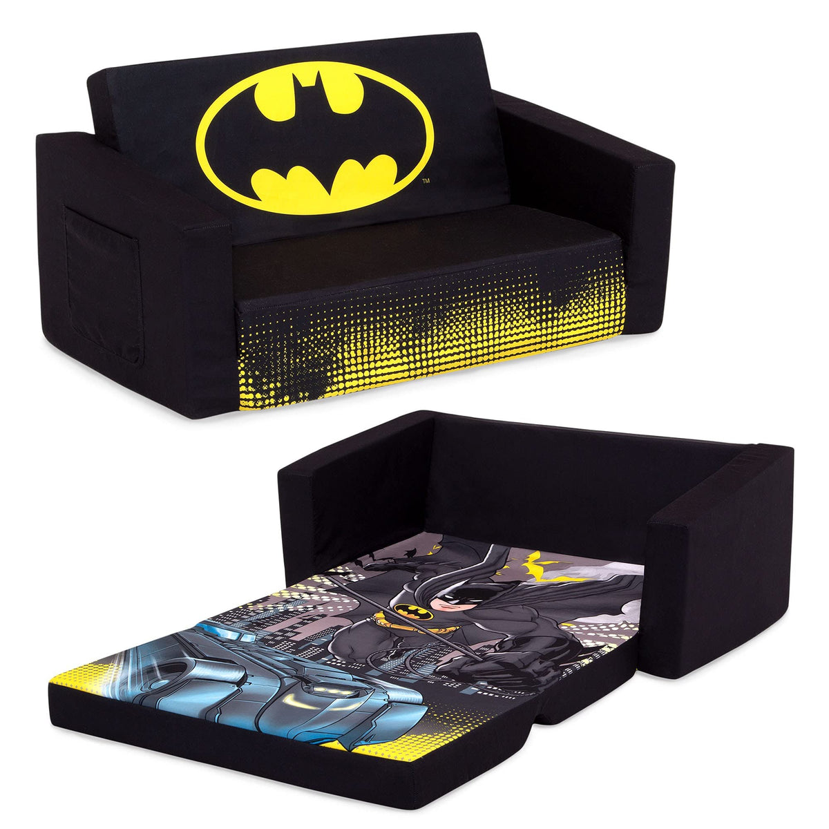 Delta Children Batman Cozee Flip-Out Sofa - 2-in-1 Convertible Sofa to Lounger for Kids