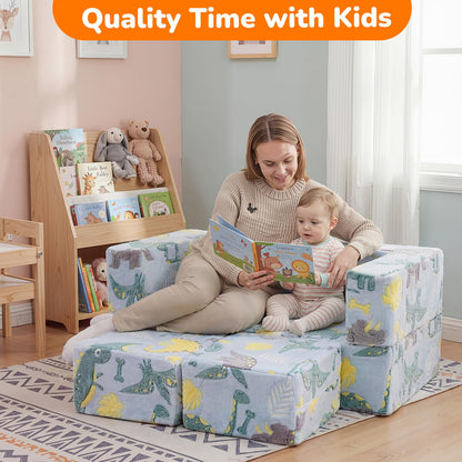 MeMoreCool Glow in Dark Dinosaur Kids Couch, Fold Out Loveseat Sofa