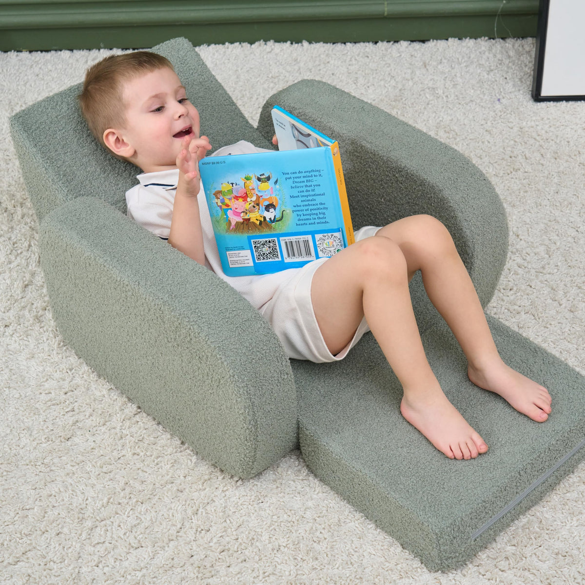 KidBloom 3-in-1 Toddler Couch, Toddler Chairs Comfy 2-3 Years Old, Green